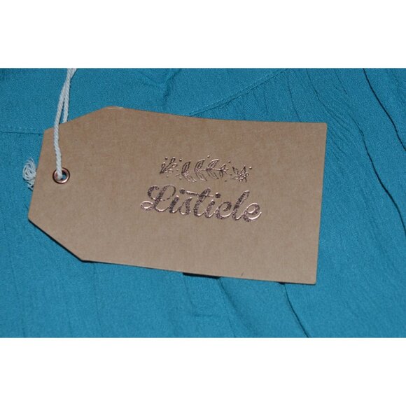 NWT Listicle Teal Peacock Blue Flowy Bohemian Peasant Dress Women's Size Medium - Picture 5 of 7